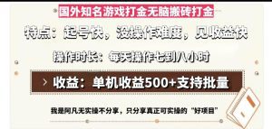 国外知名游戏打金无脑搬砖单机收益500，每天操作七到八个小时-舜爸的藏宝库