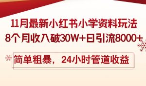 11月份最新小红书小学资料玩法，8个月收入破30W+日引流8000+，简单粗暴…-舜爸的藏宝库