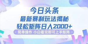 今日头条最新暴利掘金策略:动手即学,轻松上手,快速实现矩阵-舜爸的藏宝库