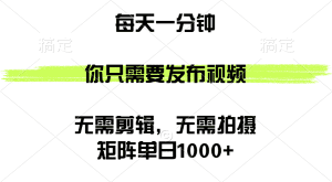 矩阵单日收入1000+：一分钟发布视频，无需剪辑与拍摄-舜爸的藏宝库