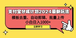 支付宝分成计划:最新玩法揭秘,模板去重、剪辑、批量上传,小白日赚1000+-舜爸的藏宝库
