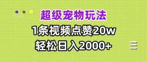 超级宠物视频玩法，1条视频点赞20w，轻松日入2000+-舜爸的藏宝库