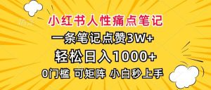 小红书人性痛点笔记，一条笔记点赞3W+，轻松日入1000+，小白秒上手-舜爸的藏宝库