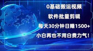 0基础搬运视频，批量剪辑，每天30分钟日赚1500+，小白再也不用白费…_付费教程虚拟资源创业项目网-舜爸的藏宝库