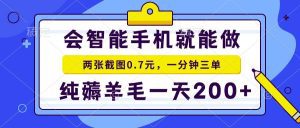 会智能手机就能做,两张截图0.7元,一分钟三单,纯薅羊毛一天200+_付费教程虚拟资源创业项目网-舜爸的藏宝库