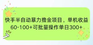 快手半自动暴力撸金项目,单机收益60-100+可批量操作单日300+_付费教程虚拟资源创业项目网-舜爸的藏宝库