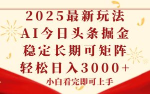 今日头条2025年最新玩法,思路简单,复制粘贴,稳定长期,轻松实现矩…_付费教程虚拟资源创业项目网-舜爸的藏宝库
