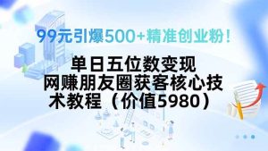 99元引爆500+精准创业粉!单日五位数变现,网赚朋友圈获客核心技术教程_付费教程虚拟资源创业项目网-舜爸的藏宝库