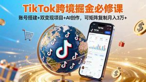 TikTo跨境掘金必修课，账号搭建+双变现项目+AI创作，可矩阵复制月入3万+_付费教程虚拟资源创业项目网-舜爸的藏宝库